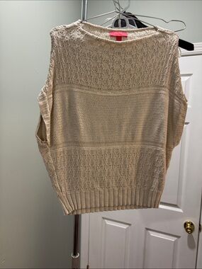 Off-the-Shoulder Cream Knit Sweater - Textured Panel Design